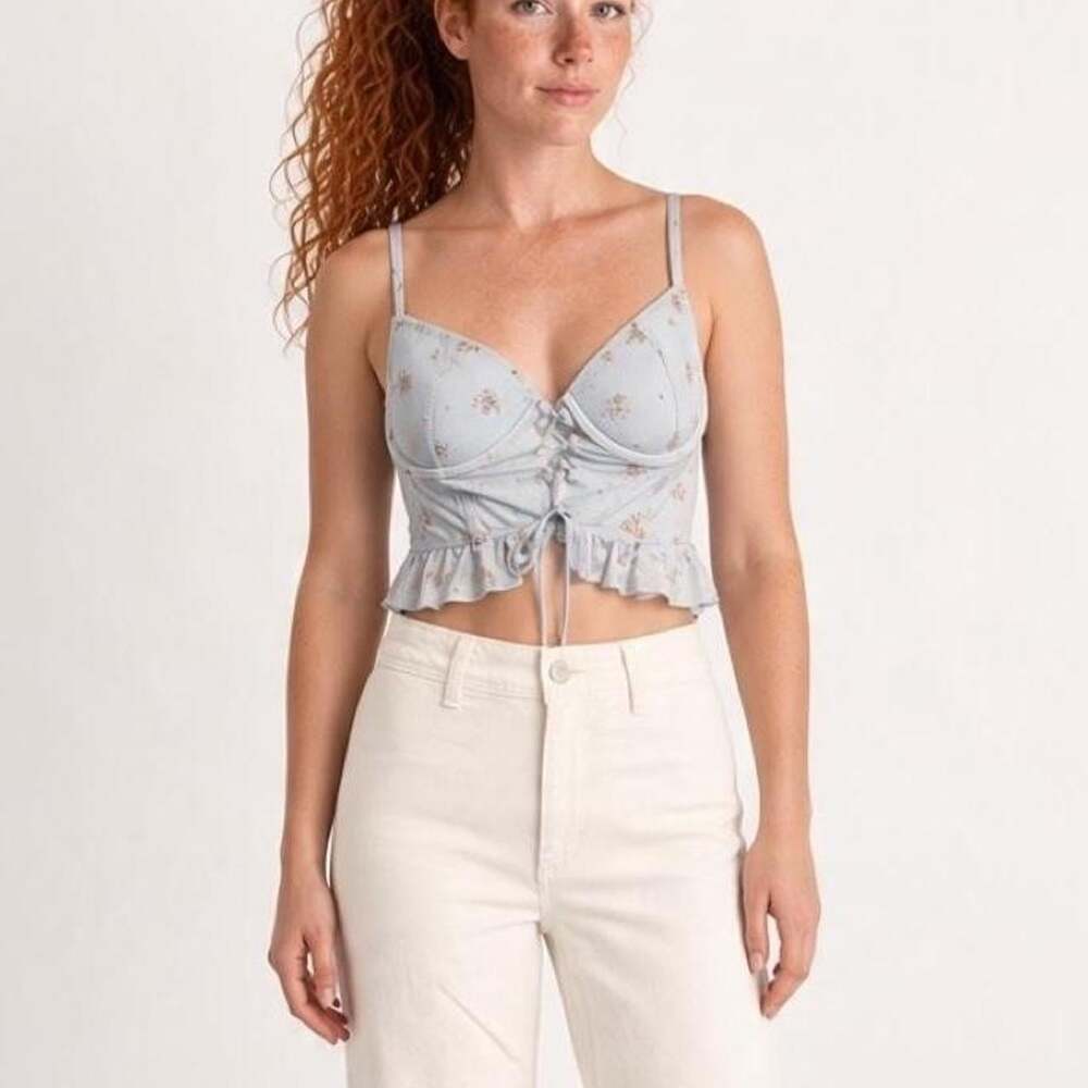 NWT Forever 21 Women's Light Blue Floral Mesh Bustier Top